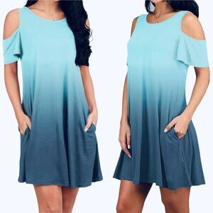 Amazon Cold Shoulder Blue Ombre Mini Dress Size M